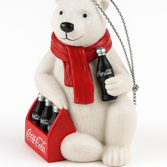 Coca Cola Polar Bear Ornament 3.5 Inch Kurt Adler Resin Glitter Bottle Crate New - Picture 2 of 4